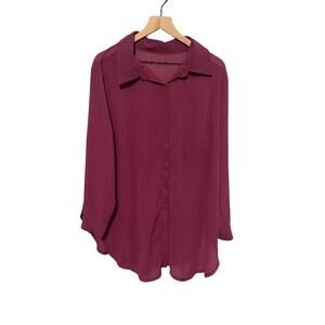 Women’s burgundy, long sleeve button up dress shirt, size XL